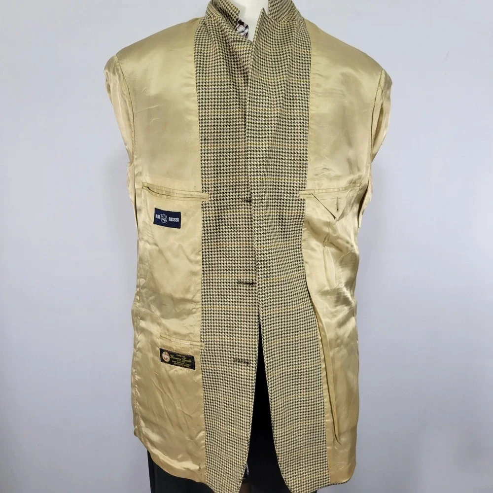 VTG Alan Flusser Men Sport Coat Blazer Three Button Flannel Houndstooth Wool 42R